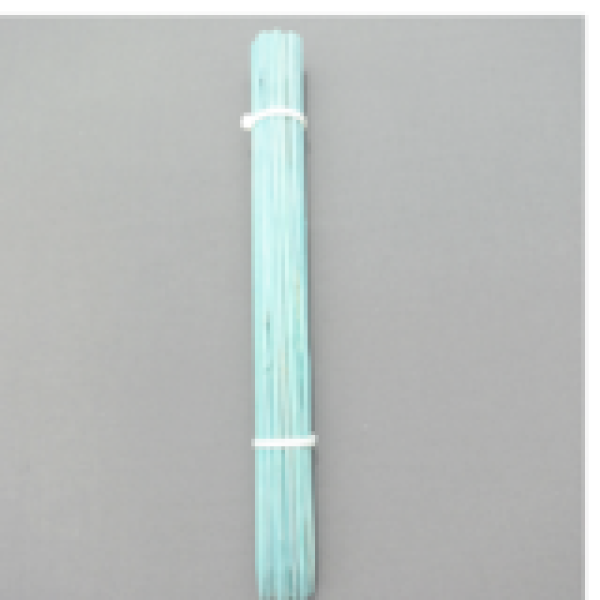 a string of light blue bamboo stakes