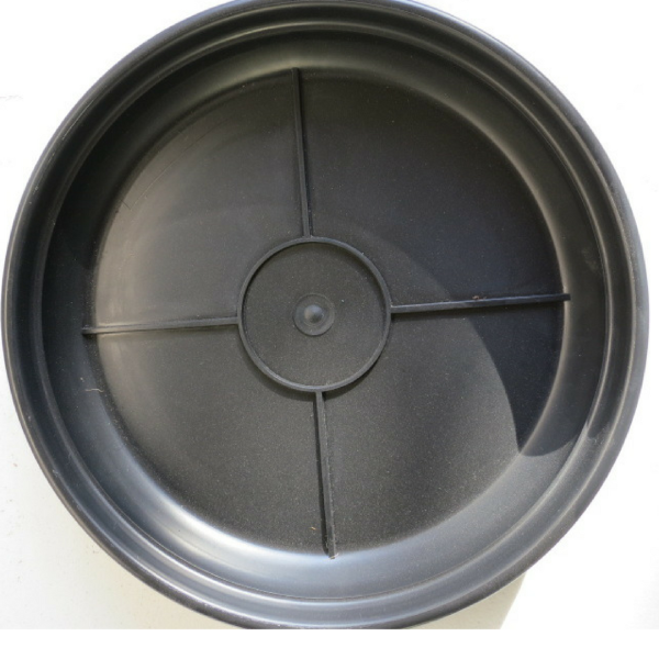 one black plastic saucer pot without holes