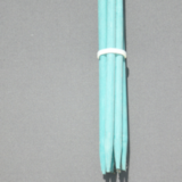 a string of light blue bamboo stakes